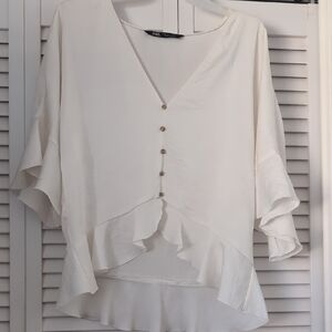 Zara Women's Cream Ruffle Top
